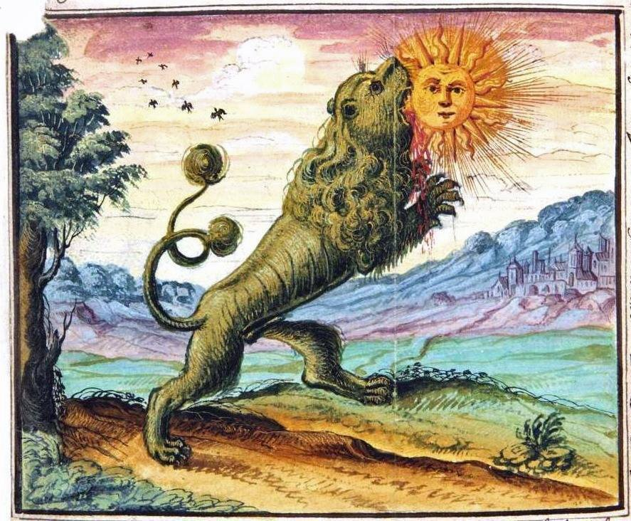 lion vert dévorant le soleil